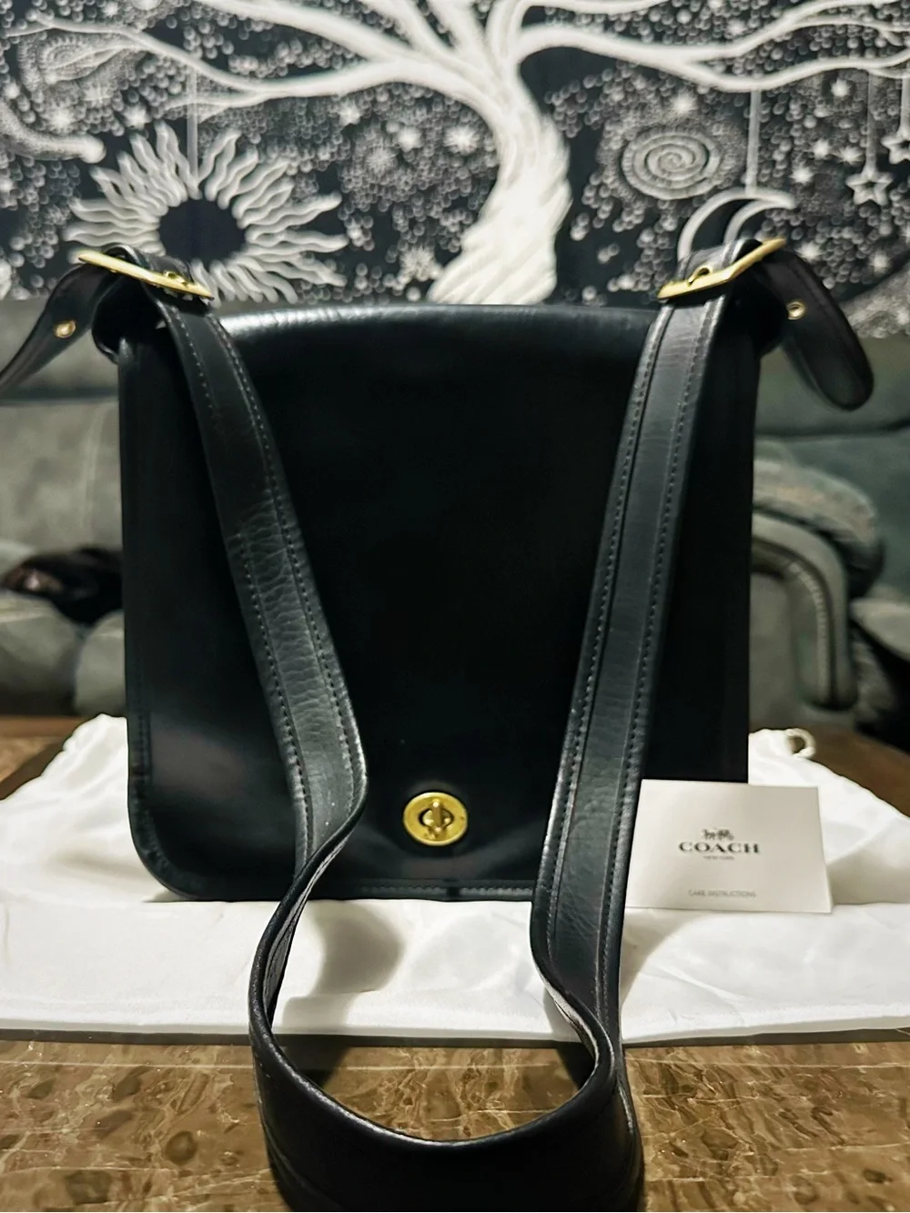 Rare Vintage COACH Black soft Leather Crossbody Shoulder Bag - COACH message Bag